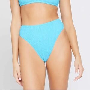 NWOT L*SPACE Blue Smocked High Waisted Bikini Bottom
